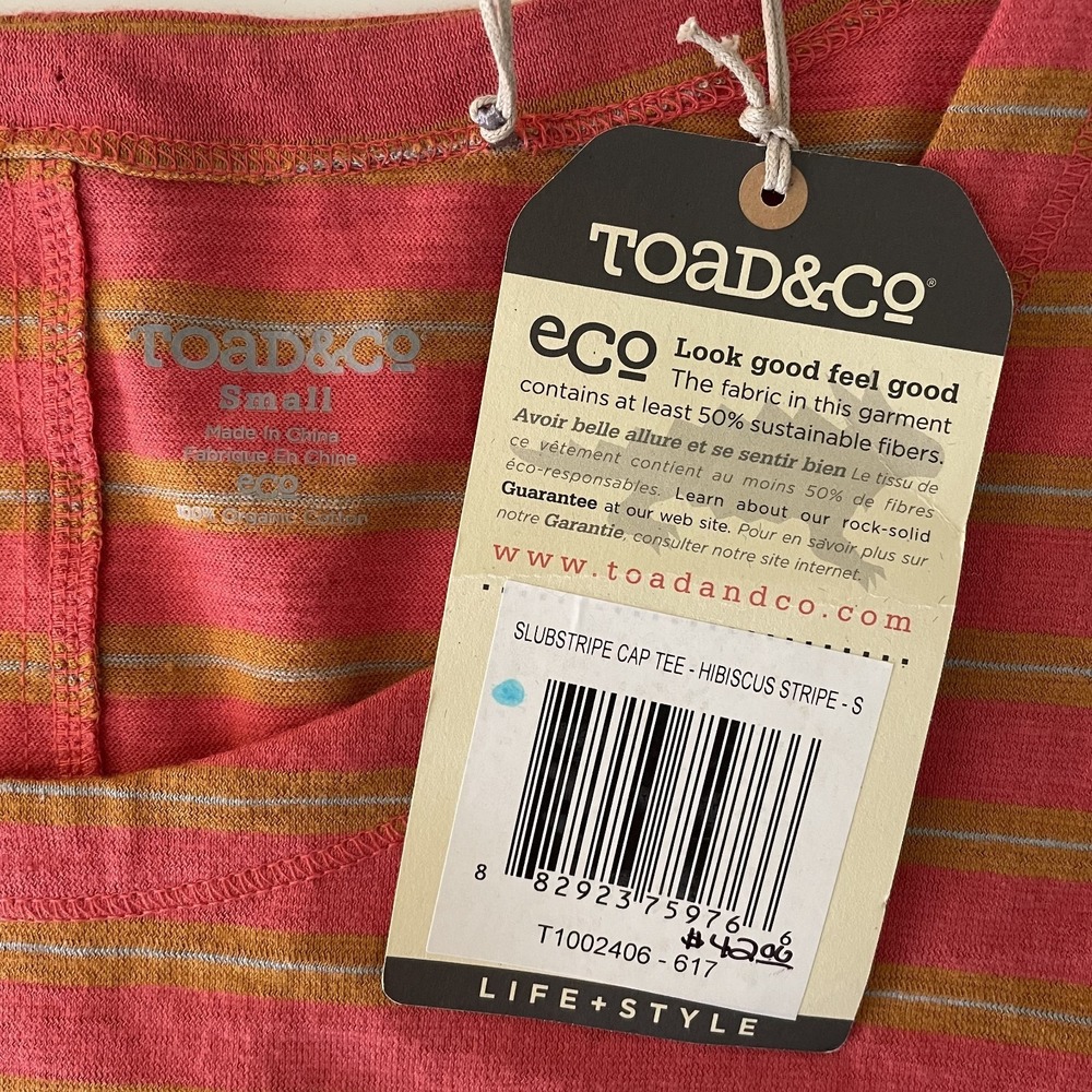 NWT Toad & Co Organic Cotton Hibiscus Striped Slub Tee Size S Cap Sleeve Outdoor - Picture 3 of 9